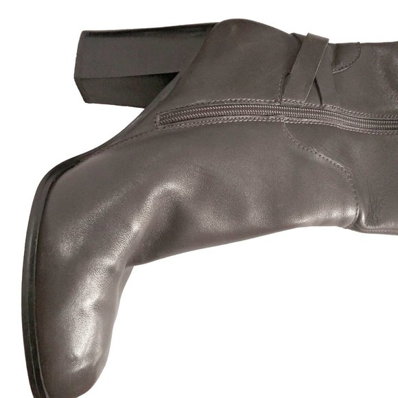 Leather Knee High Boots, Size 10M, Gray Block Heel Boot, Spring Fall Winter Boot - Picture 5 of 13